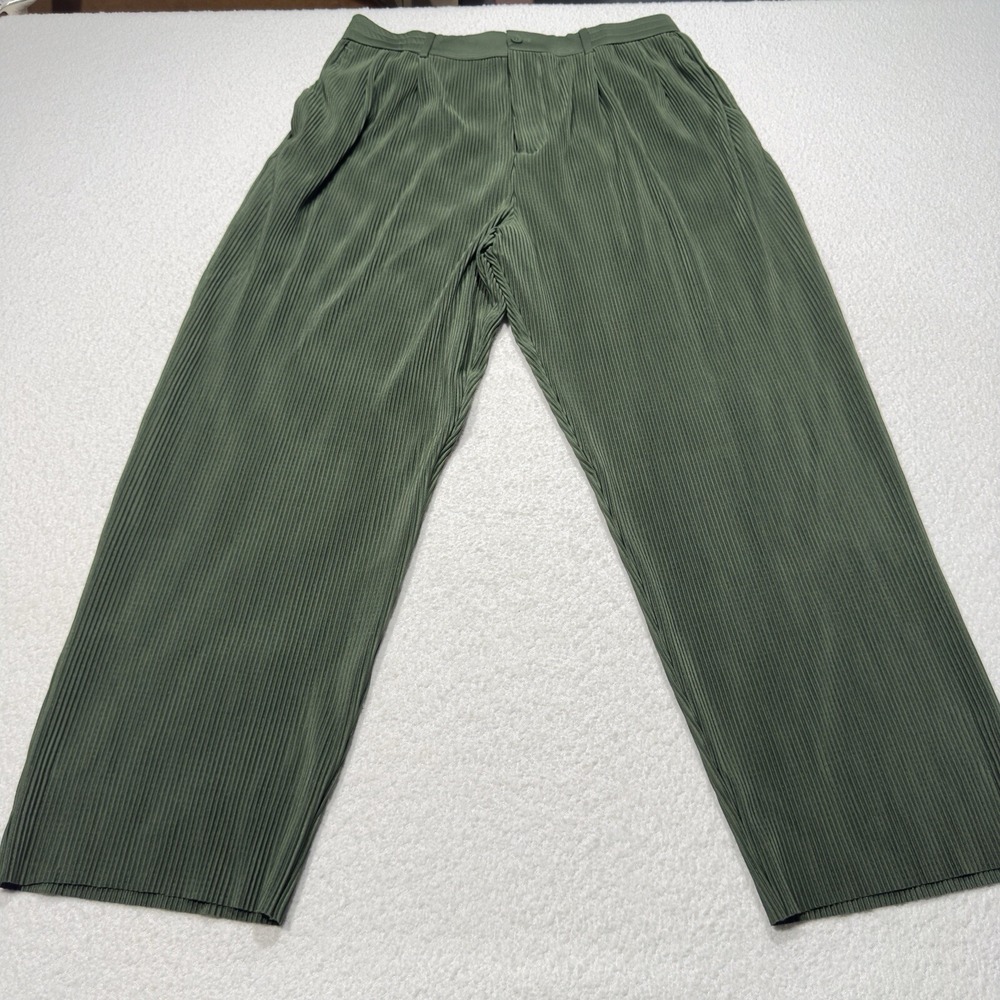 Zara Women's Pants Green Ribbed Stretch High Waisted Flowy Holiday Sz Large